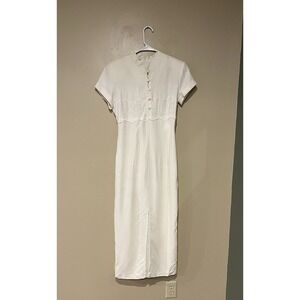Xtrmz Vintage White/Ivory Lace Button Front Short Sleeve Mock Neck Dress Wedding